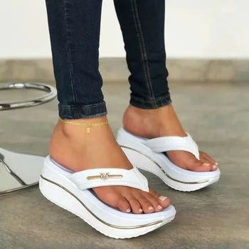 נשים נעלי 2023 קיץ אופנה נשים כפכפים חיצונית מקרית פלטפורמת סנדלי נשים בתוספת גודל פלחי חוף נעלי בית התמונה