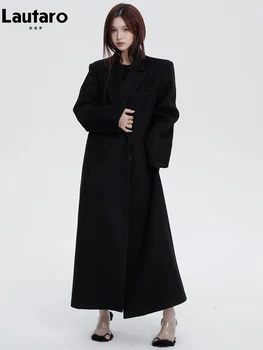 לאוטרו סתיו חורף ארוך רופף מזדמנים שחור חם, רך צמר מעיל נשים אופנתי יוקרה מעצב Ouerwear אופנה קוריאנית 2023 התמונה