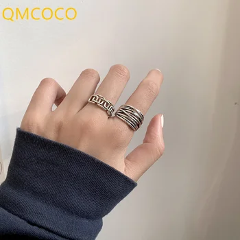 QMCOCO צבע כסף טבעת וינטג רב שכבתי מתפתל פתח מתכוונן חלול טבעות בעבודת יד המסיבה תכשיטים בסדר מתנות לנשים התמונה
