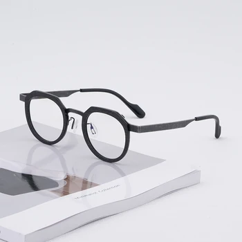 אן פלדה אצטט משקפיים לנצח אופטי של משקפיים לשני המינים סגנון רטרו אנטי-אור כחול עדשה עגולה מסגרת מלאה עם תיבת התמונה
