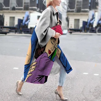 חדש 2023 סתיו בגדי נשים חדשה שרוול ארוך פולו המעיל מודפס צמר מעיל התמונה